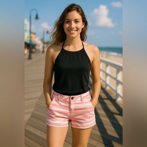 So Cuffed Shorts Striped Pink and White Size 3